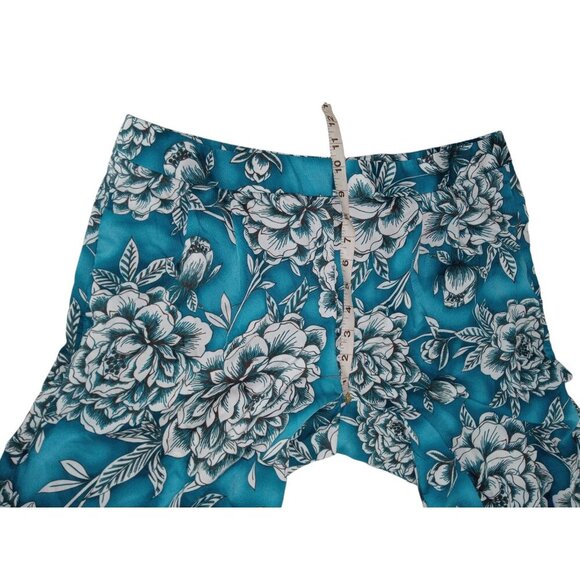 Worthington Womens Dress Pants Blue Floral Wide Leg Pull On Mid Rise 12P Petite - Picture 8 of 12
